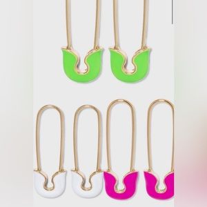 (3) Target BaubleBar Sugarfix Pink GreenWhite Safety Pin Nickel Free Earrings